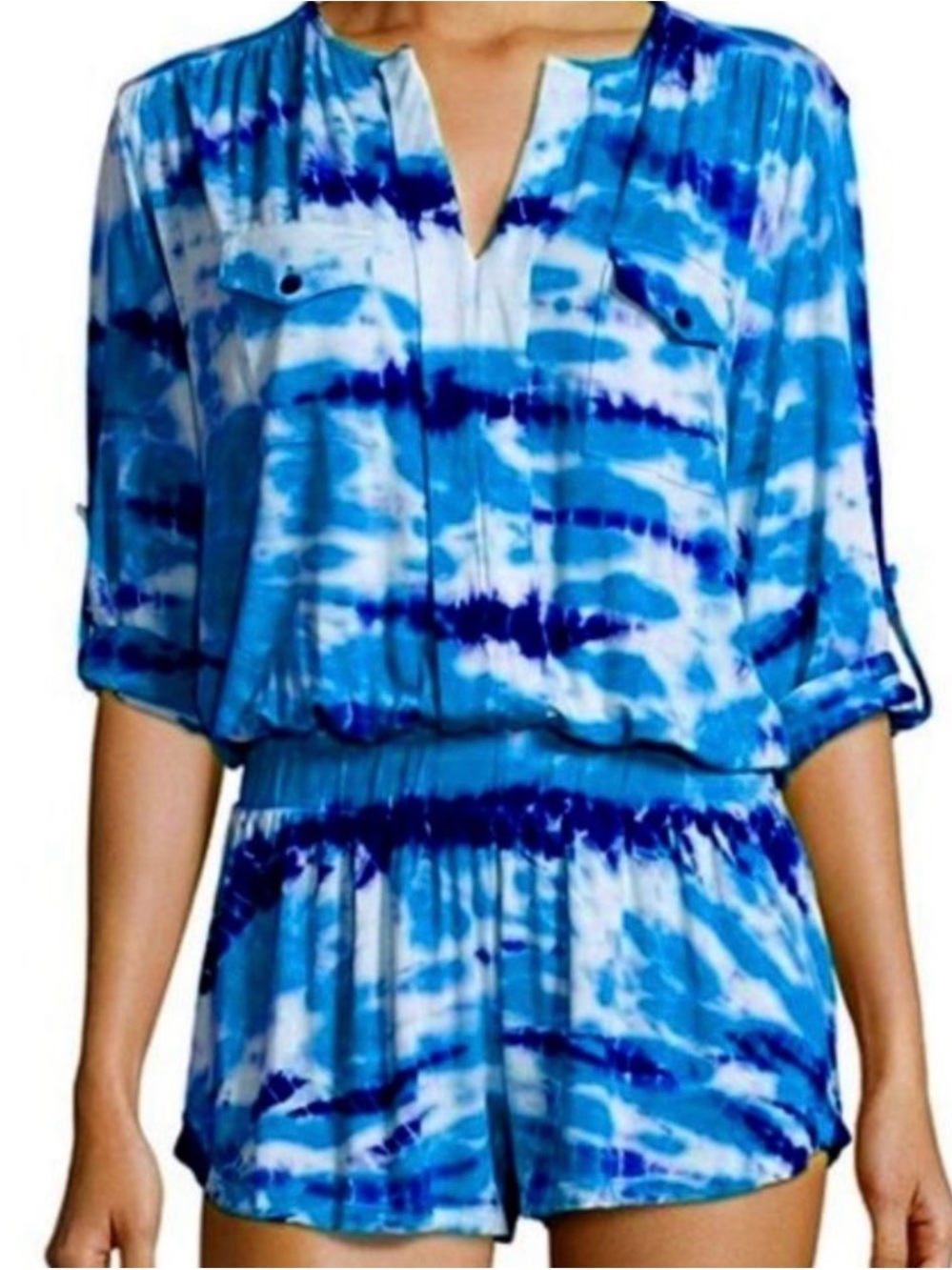 #939 YOUNG FABULOUS & BROKE Blue Tie-Dye Romper SOFT!